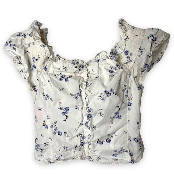 Rebecca Taylor Off Shoulder Francine Ruffle Blouse Top Cotton Floral White SZ 4 - Picture 4 of 8